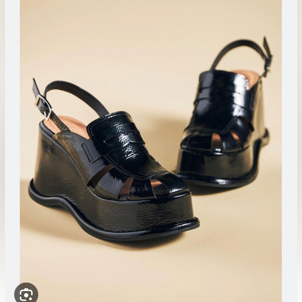 ISO ANTHROPOLOGIE Vicenza patent leather slingback heels 9 9.5